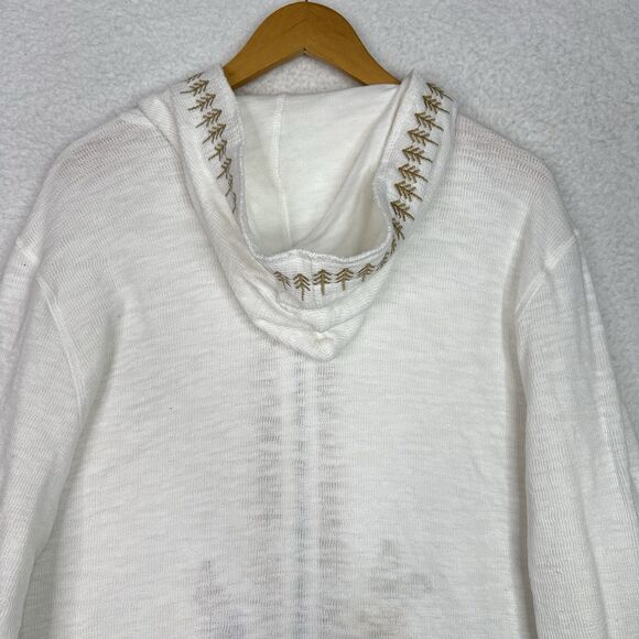 Boho Lagenlook Embroidered Jacket Hoodie Plus 2X White Cotton Floral Butterfly - Picture 12 of 16